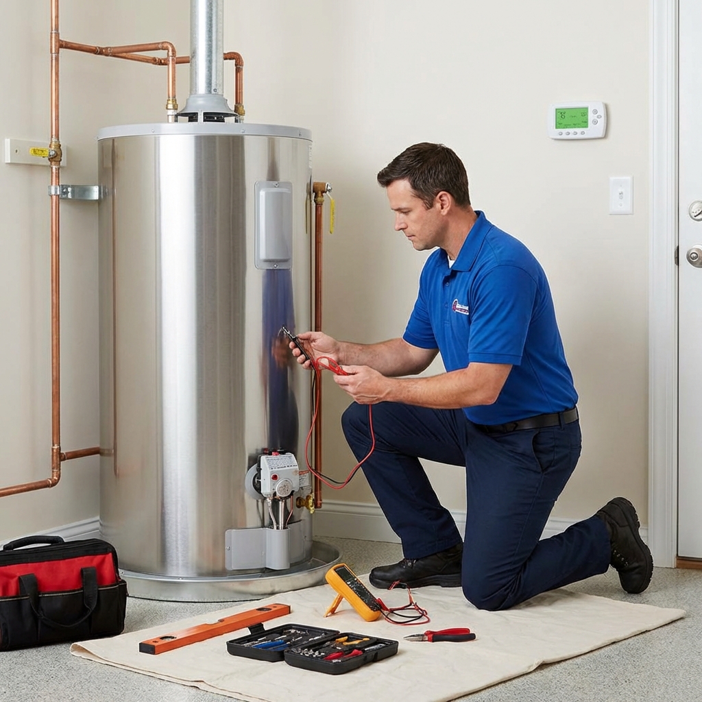Professional water heater repair technician